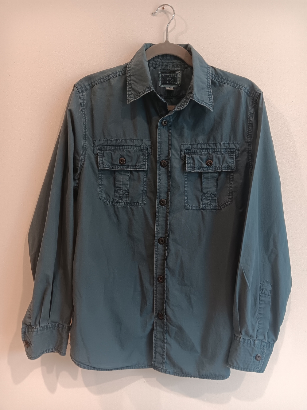 Converse One Star Men's Small Utility Button Up Shirt Long Sleeve Slate Teal
